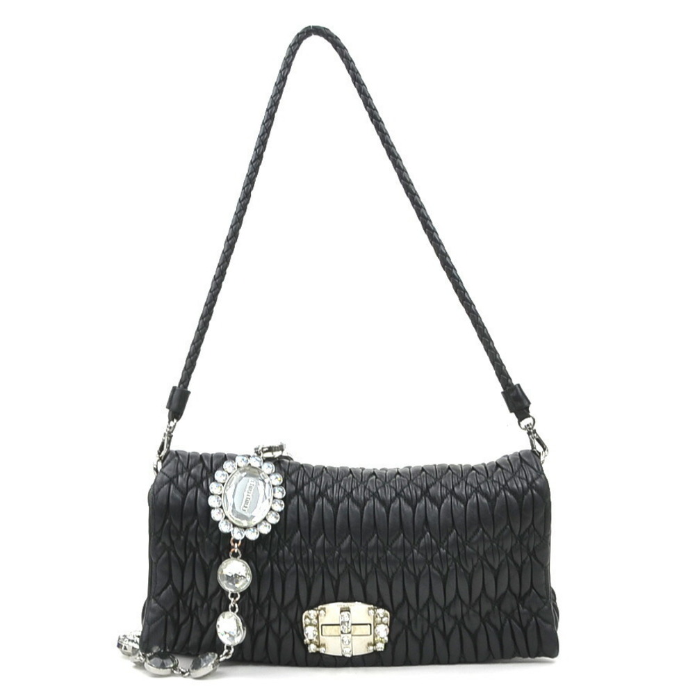 Miu Miu Matelass Leather Shoulder Bag Black